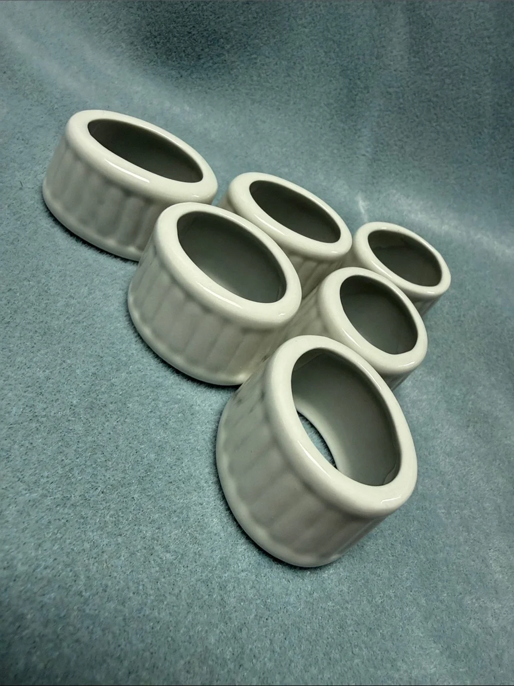 Ceramic White Ribbed Napkin Rings - Set of 6